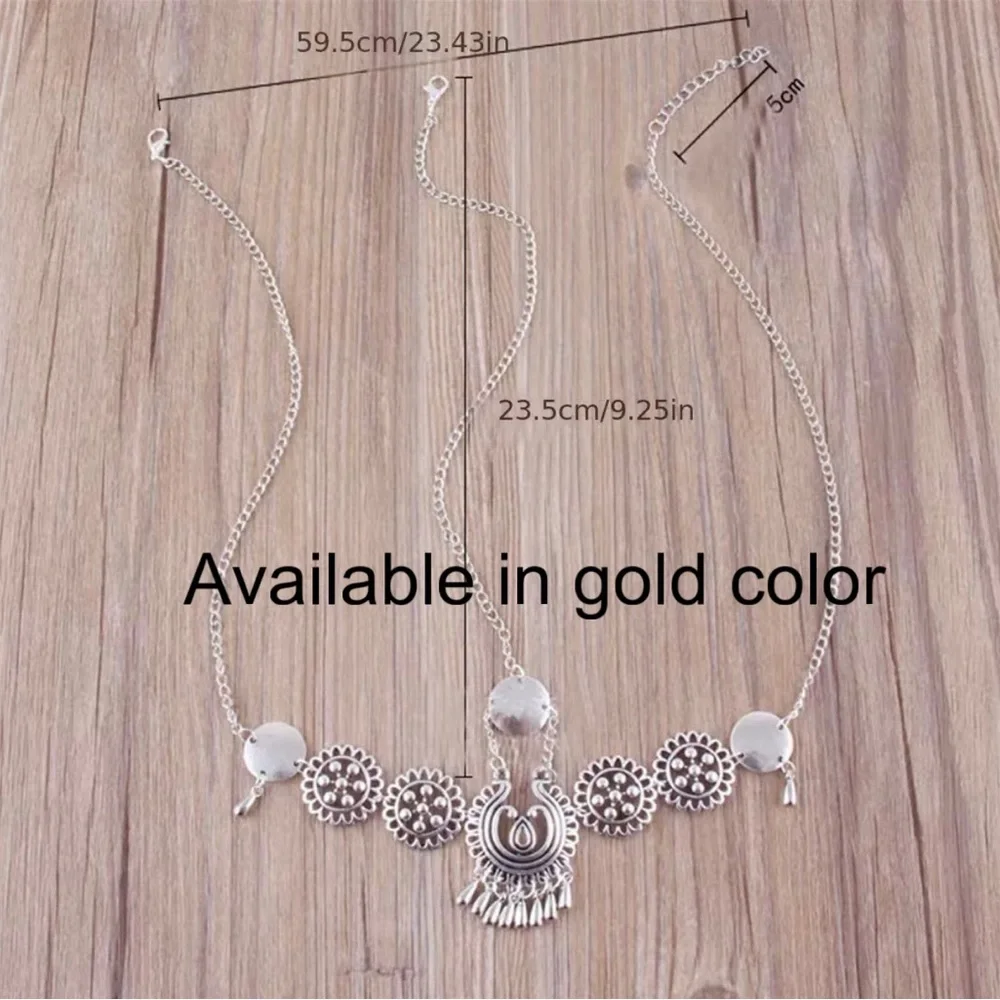 Vintage Style Gold Plated Metal Hollow Head Chain Pendant Head Chain Tassel Flow
